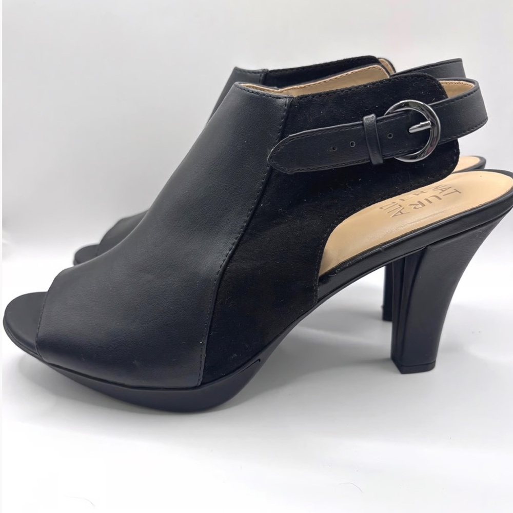 Naturalizer Black Open Toe Heels with Buckle